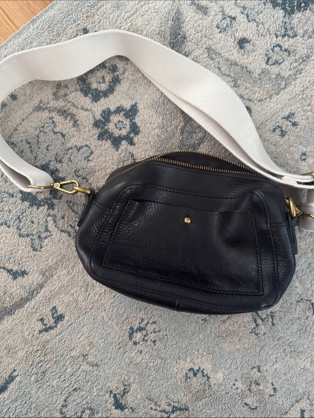 Madewell Black Leather pouch bag with Cream Strap